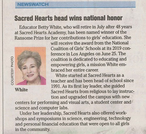 Sacred Hearts Academy Betty White Honored